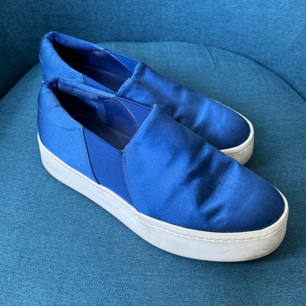 Vince Blue Satin Platform Slides